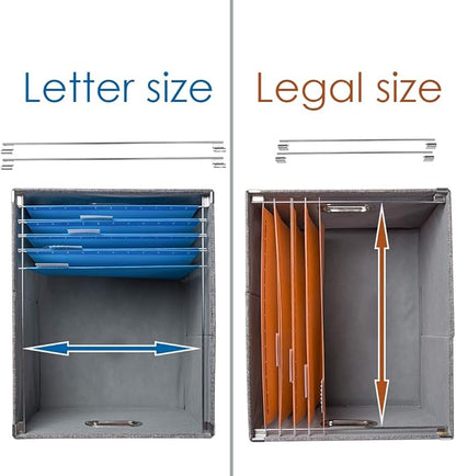 PRANDOM File Organizer Box - Set of 1 Collapsible Decorative Linen Filing Storage Hanging File Folders with Lids Office Cabinet Letter/Legal Size Grey (17x14x11.2 inch)