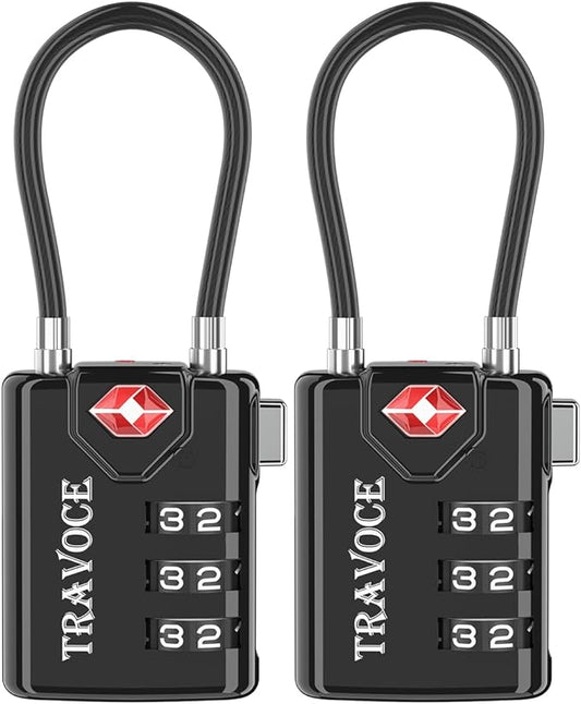 TSA Approved Luggage Locks, Travel Locks Which Also Work Great as Gym Locks, Toolbox Lock, Backpack and More,Black 2 Pack