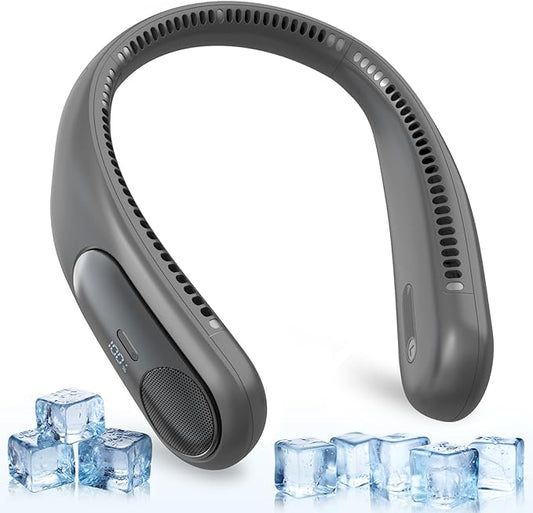 Portable Neck Fan,Personal Wearable Bladeless Fan,LED Display,4-Speeds,6000mAh USB Rechargeable,360° Strong Cooling Wind,Hands Free,Long Lasting,Birthday Gifts for Men Women Dad Mom (Dark grey)