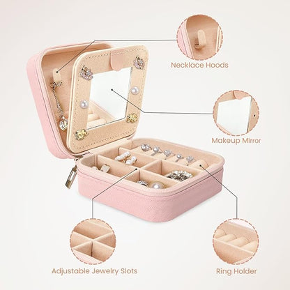 SANDJEST Personalized Jewelry Box, Pink Travel Jewelry Box with Initial N, Small Monogrammed Jewelry Case Organizer for Girls Women Teen Kids, Mini Travel Essentials Gifts for Birthday Christmas