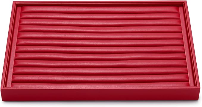 Oirlv Gorgeous Red Leather Ring Organizer Tray Jewelry Display Tray Stackable Jewelry Organizer Plate