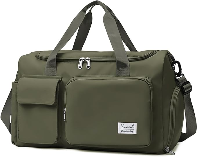 Travel Duffel Bag with Shoes Compartment Sports Gym Bag with Dry Wet Separated Pocket for Men and Women, Overnight Bag Weekender Bag Training Handbag Yoga Bag - Olive Green