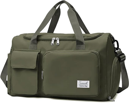 Travel Duffel Bag with Shoes Compartment Sports Gym Bag with Dry Wet Separated Pocket for Men and Women, Overnight Bag Weekender Bag Training Handbag Yoga Bag - Olive Green
