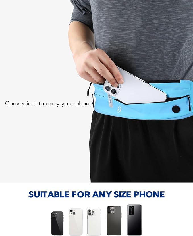 WATERFLY Running Belt Fanny Pack: Runner Marathon Jogging Waist Pack Sport Workout Exercise Fitness Phone Holder Belt for Men Women Jogger Slim Waistband Black