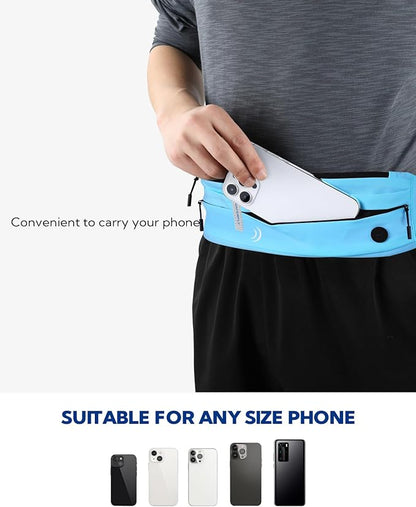 WATERFLY Running Belt Fanny Pack: Runner Marathon Jogging Waist Pack Sport Workout Exercise Fitness Phone Holder Belt for Men Women Jogger Slim Waistband Black