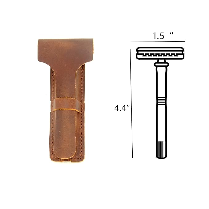 JJNUSA Handmade Sleeve Travel Pouch Leather Safety Razor Case, Double Edge Razor 4.5", Old Fashioned Razor Sleeve Shaving Accessories Men's Shaving Razor Brown