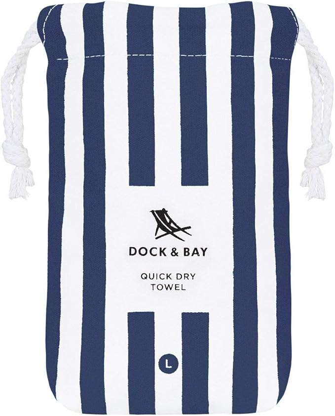Dock & Bay Beach Towel - Quick Dry, Sand Free - Compact, Lightweight - 100% Recycled - Includes Bag - Cabana - Whitsunday Blue - Large (160x90cm, 63x35)