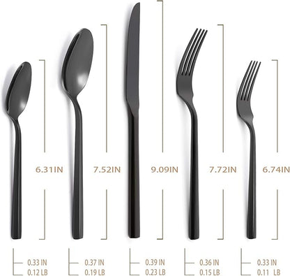 Hand Forged Stainless Steel Flatware Set Silverware Set Cutlery Set Hexagon Handle Black Mirror Finished 20 Pieces Service for 4