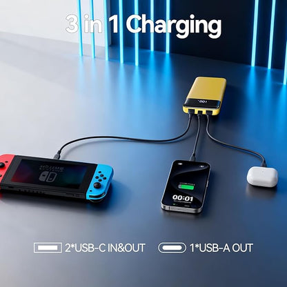 Portable Charger 10000mAh Slim Power Bank Portable Phone Charger 22.5W PD QC Fast Charging with 3 Outputs 2 Inputs Battery Pack Compatible with iPhones Samsung Google Pixel LG Moto More Devices Orange