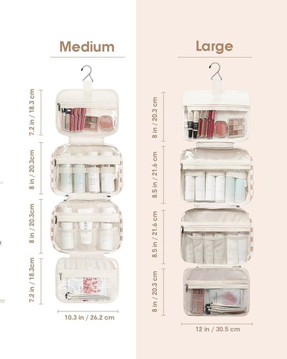 Narwey Hanging Toiletry Bag for Women Travel Makeup Bag Organizer Toiletries Bag for Travel Size Essentials Accessories Cosmetics (Light Checkerboard (Medium))