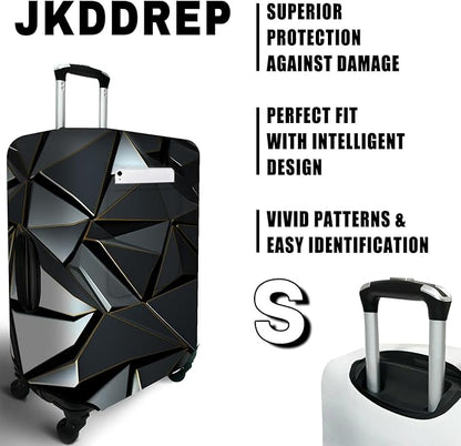 Black Geometry Travel Luggage Cover, Travel-Themed Suitcase Protector Stretchable, Washable Travel Suitcase Cover (S for 18-20 Inch Luggage)