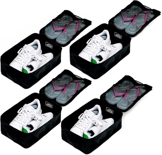 Travel Shoe Bags, Foldable Waterproof Shoe Pouches Organizer-Double Layer (4 Black Shoe Bags)