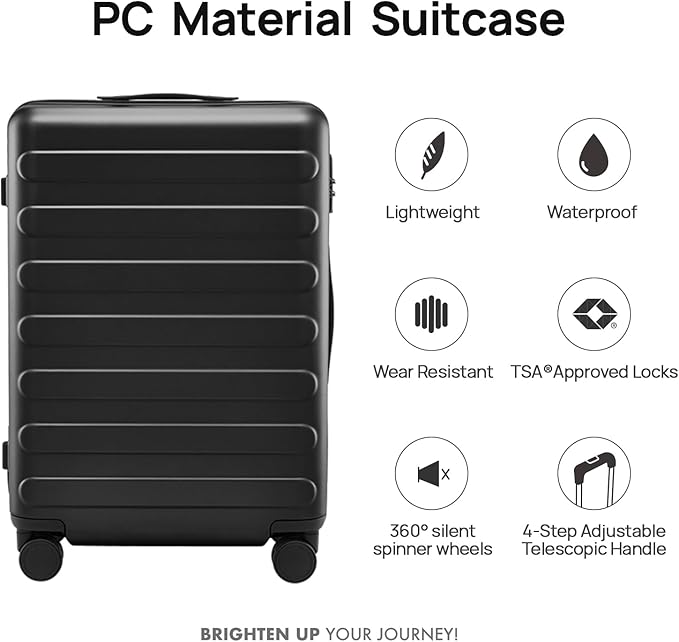 NINETYGO Large Checked Luggage 28 Inch, Checking In Luggage with Smooth Spinner Wheels, Lightweight, Hard Shell PC Suitcase, Lightweight Travel Luggage, TSA Approved (Black, Rhine Basic)