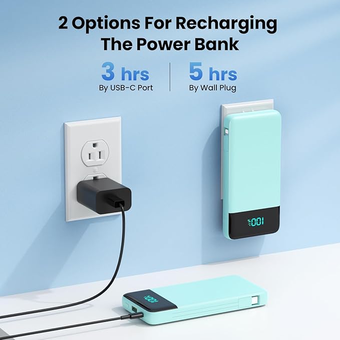 Portable Charger for iPhone with Built in Cables and Wall Plug,Upgraded 13800mAh Fast Charging USB C Power Bank,4 Outputs Travel Essential Battery Pack Compatible with iPhone 17/16/15/14,Samsung-Green