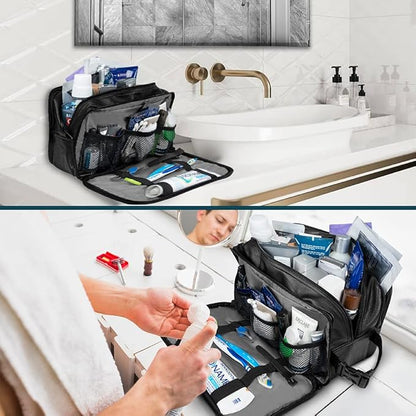 PAVILIA Toiletry Bag for Men, Travel Pouch Essentials Shaving Dopp Kit, Travel Bag Toiletries Organizer Case, Cosmetic Make Up Accessory, Water Resistant