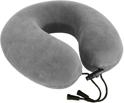 TRAVELREST Travel Essential Neck Pillow - Memory Foam, Washable Micro-Fiber Cover, Soft and Comfortable Head Support for Long Flights, Compact, Attaches to Luggage, Airplanes, Cars, Bus - (Grey, Curl)