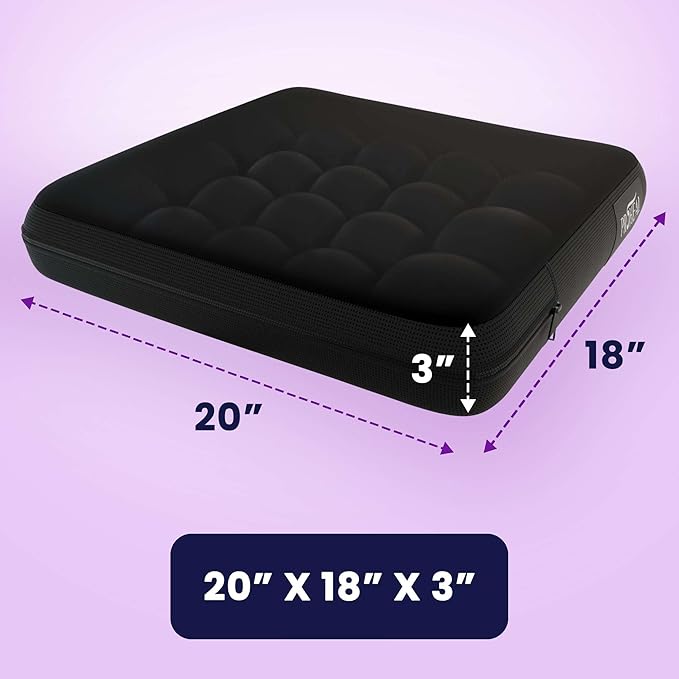 Inflatable Wheelchair Seat Cushion 20 x 18 x 3" - Pressure Sore Relief Air Cushion for Wheel Chair With Interconnected 3" Cells - Breathable Nylon Cover, Includes Pump, Repair Kit - 315lbs Capacity