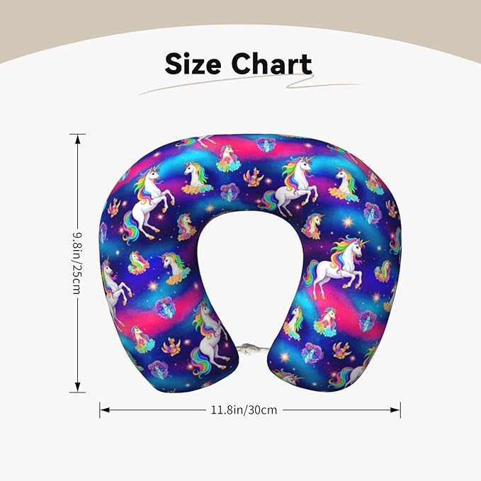 Comfortable Memory Foam Travel Neck Pillow, Funny Chin/Head Cushion Supporting Airplane Car Pillows Rainbow Galaxy Unicorns Space Art for Sleeping Outdoors Travel Office