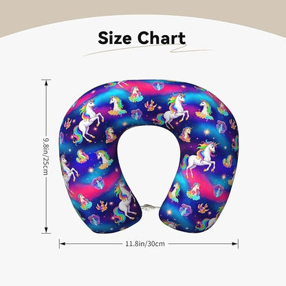 Comfortable Memory Foam Travel Neck Pillow, Funny Chin/Head Cushion Supporting Airplane Car Pillows Rainbow Galaxy Unicorns Space Art for Sleeping Outdoors Travel Office