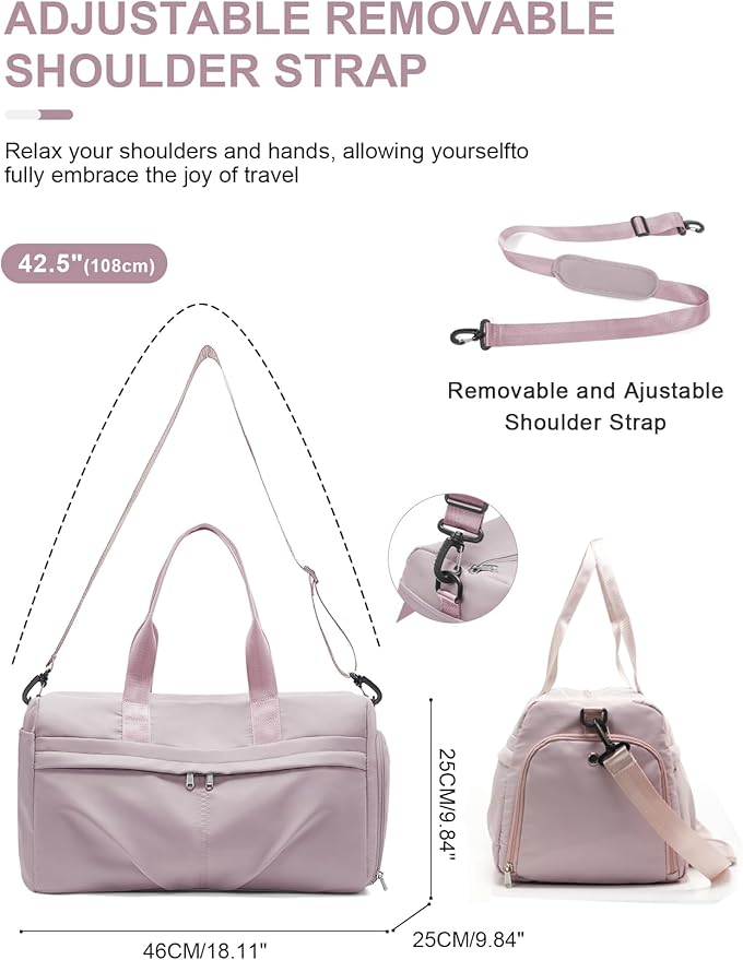 Gym Bag for Women Duffle Bag with Shoe Compartment Yoga Mat Bag Sports Workout Bag Weekend Overnight Bag, Light Pink