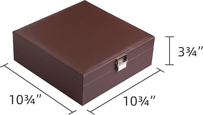 Frebeauty Earring Organizer Classic Jewelry Box 50 Slots Double Layer Jewelry Storage Case with 6 Necklace Hook and Bracelet Pocket(Dark Brown)