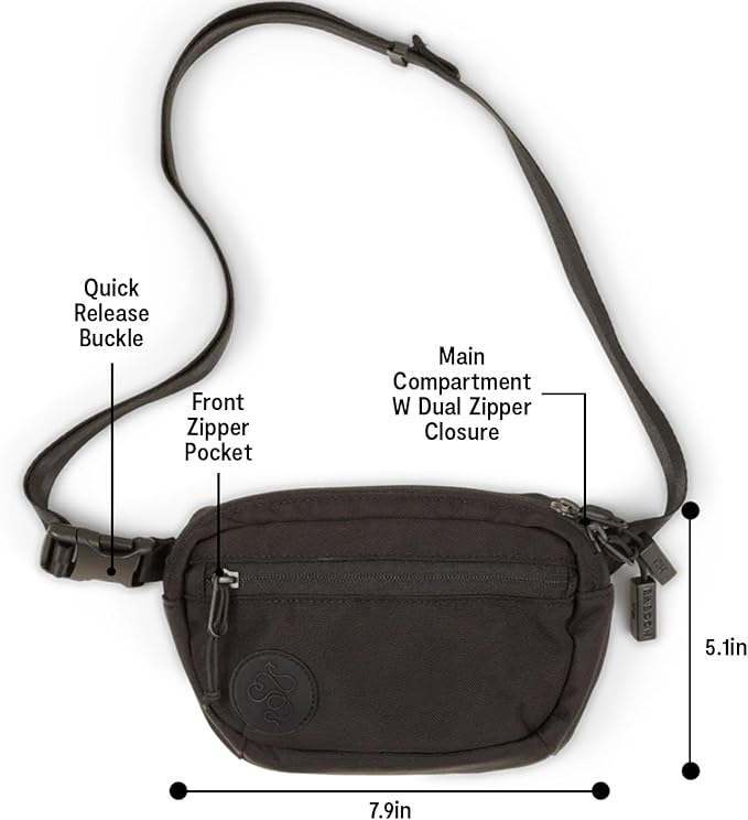 Baboon to the Moon Fanny Pack - Trendy, Compact, Water-Repellent Waist Bag in Multiple Colors and Sizes for Men and Women (Black, Mini (1.5L))