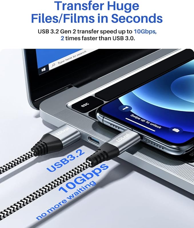 USB C Data Cable 10Gbps Transfer [6FT 2Pack], USB A to USB Type C Charger, High Speed USB 3.2 Gen 2 Sync & Charge Cord for iPhone 16/15 Pro CarPlay, Samsung Galaxy S24/S23/S22/S21 Android Auto, PS 5