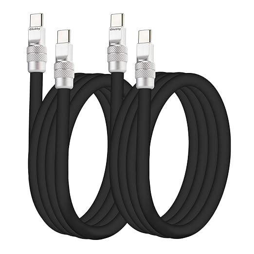chubbycable USB C Cables 2 Pack [3.3ft + 6.6ft], 240W Fast Charging Cable Soft Silicone C to C Charger Cord Compatible with iPhone 17-15 Series, MacBook, Samsung, iPad, Black, Type-C to Type-C