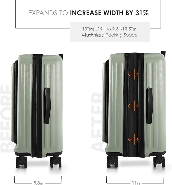 20 Inch Carry On Luggage 22x14x9 Airline Approved, Carry On Suitcase with Wheels, Hard-shell Carry-on Luggage, Durable Luggage Carry-On, Sage Green Small Suitcase with Cosmetic Case