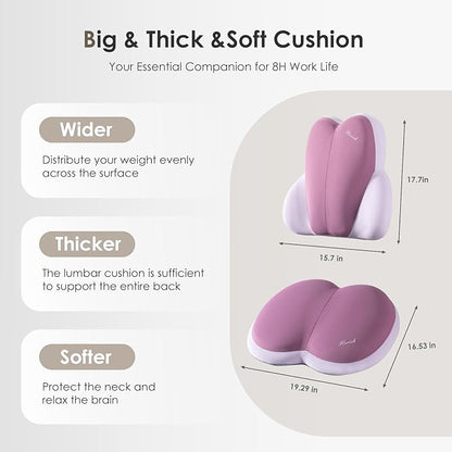 FLORICH Car Seat Cushion and Back Support for Car Ultrathick Memory Foam Office Chair Cushions with Lumbar Support Pillow for Sciatica & Back & Tailbone Pain Relief (Purple)