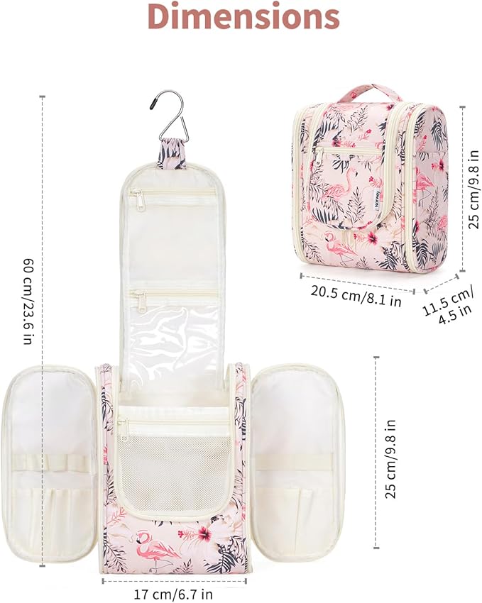 Narwey Small Hanging Toiletry Bag Women Travel Makeup Bag Organizer Toiletries Bag for Travel Size Essentials Accessories Cosmetics(Medium, Beige Bird)