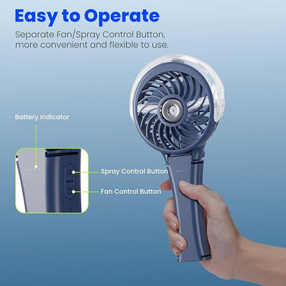 HandFan 2025 Upgraded Portable Misting Fan, Two Button Easy Operation, Handheld Rechargeable Mister Fan, Spray Water Mist Fans, Mini Electric Cooling Fans for Travel, Outdoors, Disney(Royal Blue)
