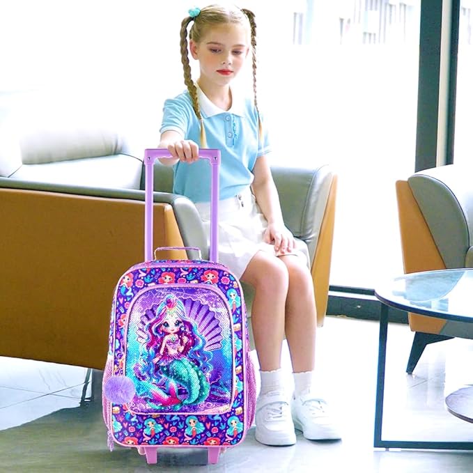 Kids Luggage for Girls, Cute Mermaid Rolling Suitcase Wheels for Children Toddler