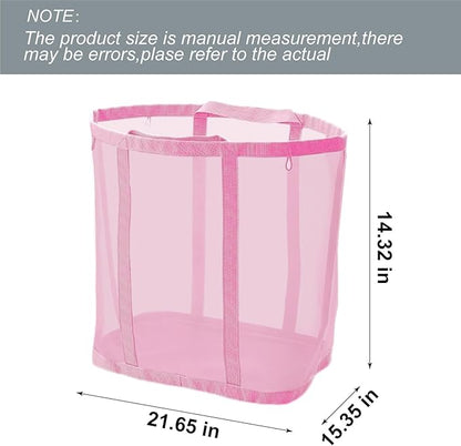 Mesh Bag with Handles, Collapsible Laundry Basket, Foldable Laundry Bag, Breathable Folding Beach Bag,Space-saving Travel Tote Bags (2, Pink)