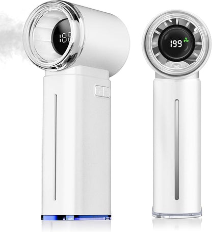 Portable Misting Fan - Mini Handheld Fan - 5000mAh Rechargeable Personal Mister Fans with Digital Display, 1-199 Speeds Adjustable, Birthday Gifts for Women Men Travel/Outdoor/Home/Office (White)