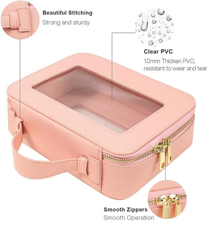 Clear Makeup Bag, TSA Approved Toiletry Bag Travel Makeup Case Clear Cosmetic Travel Bag Small Makeup Pouch Organizer Waterproof Portable Car Essentials for Women