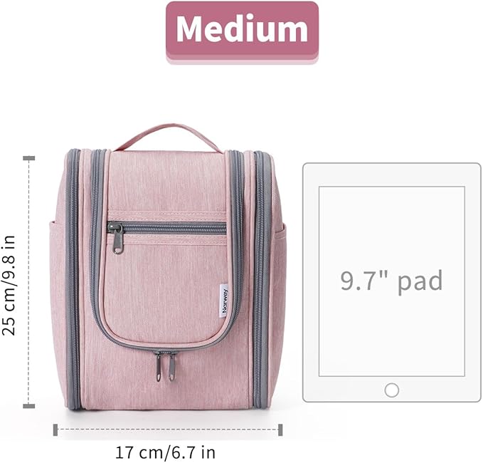 Narwey Small Hanging Toiletry Bag Women Travel Makeup Bag Organizer Toiletries Bag for Travel Size Essentials Accessories Cosmetics (Medium, Pink)