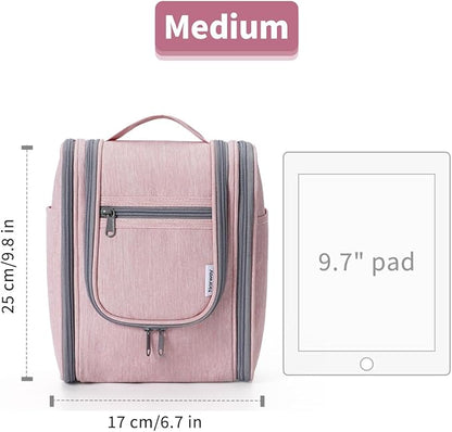 Narwey Small Hanging Toiletry Bag Women Travel Makeup Bag Organizer Toiletries Bag for Travel Size Essentials Accessories Cosmetics (Medium, Pink)