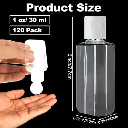 CYEAH 120 Pcs Plastic Travel Bottles 1oz Mini Shampoo Bottles Small Empty Bottles Refillable Cosmetic Containers with Flip Cap Clear Portable Small Bottles for Liquid, Lotions, Toner, Body Soap