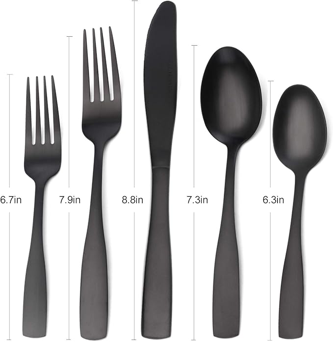 Matte Black Silverware Set, Satin Finish 40-Piece Stainless Steel Flatware set, Tableware Cutlery Set Service for 8, Utensils for Kitchens, Dishwasher Safe