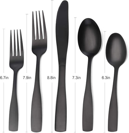 Matte Black Silverware Set, Satin Finish 40-Piece Stainless Steel Flatware set, Tableware Cutlery Set Service for 8, Utensils for Kitchens, Dishwasher Safe