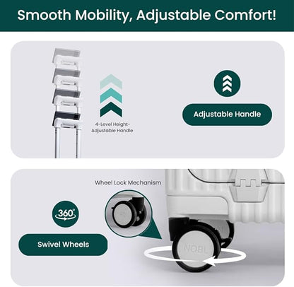 Nobl Travel Carry On Luggage, Noble Zipperless Aluminum Frame PC Hard Shell Suitcase, 22.5x15x9.5 Airline Approved, 360° Spinner Wheels, TSA Locks, USB Charging Port, Cup & Phone Holder - Ivory