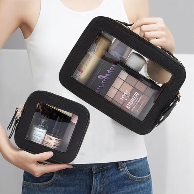 Travel Clear Makeup Bag Set, TSA Approved Cosmetic Bag Case with Zipper Portable Makeup Pouch Toiletry Bag Women Traveling Cosmetic Organizer Storage Bag Car Organizer Car Essentials for Women