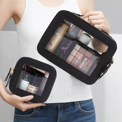 Travel Clear Makeup Bag Set, TSA Approved Cosmetic Bag Case with Zipper Portable Makeup Pouch Toiletry Bag Women Traveling Cosmetic Organizer Storage Bag Car Organizer Car Essentials for Women