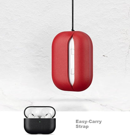 LOPIE Leather Case for AirPods Pro 2nd Generation - Handmade AirPods Pro 2 Case Cover with Lanyard - Made of Full Grain Leather - Drop Protection Hard Shell Cover - Wireless Charging Compatible, Black