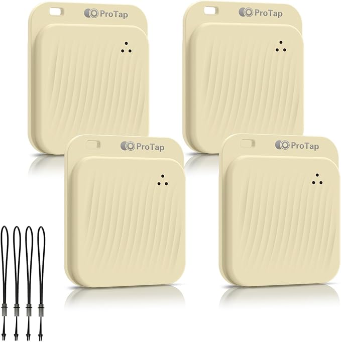 4 Pack Air Tracker Tags (iOS Only), Bluetooth Tracker for Apple Find My App, Replaceable Battery, Item Finders and Locator Smart Tag for Keys, Bags, Luggage, Wallet- Khaki
