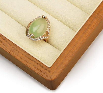 Oirlv Solid Wood Ring Jewelry Box Organizer Earrings Jewelry Drawer Organizer Tray with Lid (Creamy-white)