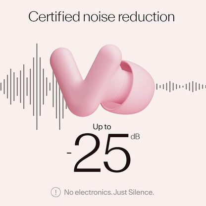 Alpine Silence Earplugs for Sleep, Focus & Travel - V-Shape Snug Fit & Soft Oval Tips – 4 Sizes XS/S/M/L - Comfortable, Reusable Hearing Protection - up to 25dB – Pink