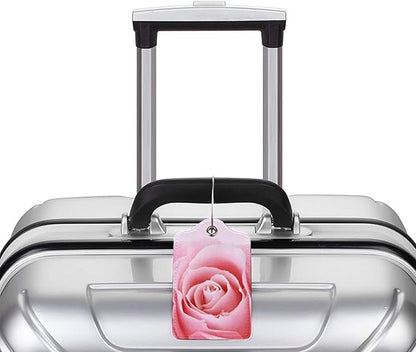 2 Pack Pink Rose Luggage Tags for Suitcases, Pretty Flower Leather Suitcase Backpack Bag Tags Identifiers with Privacy Cover Name Address Labels & Durable Steel Loop for Women Girls Travel