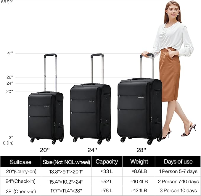 Hanke 20/28 Inch 2 Piece Luggage Sets with Spinner Wheels Expandable Luggage Large Suitcases with Wheels Lightweight Travel Luggage Rolling Suitcase with Lock Softside Checked Luggage.(Dark Gray)